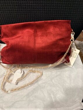 Red Suede Chain Crossbody Bag -  Women